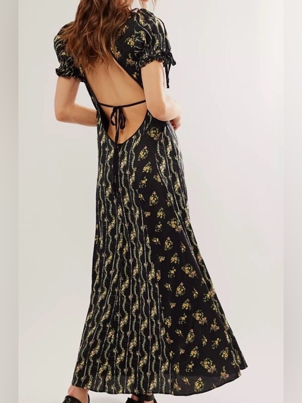 Free People Magdalena Black Floral Backless Maxi Dress